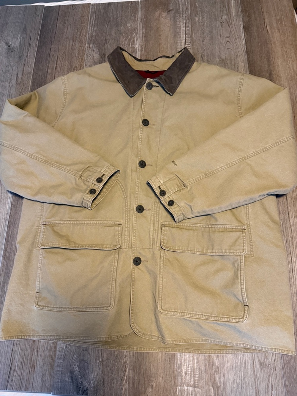 Woolrich Tan Canvas Field Jacket with Dark Brown Collar